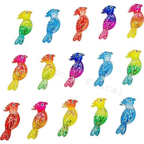 12Pcs Birds Acrylic Cabochons, Flat Back With Hole Beading Materials, Resin Centers, Craft Supplies, Jewelry Making, Gems