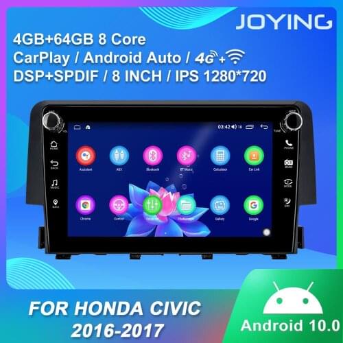 Android 10 IPS head unit car radio player4GB&64GB tape recoder support SWC/Fast boot/split screen/DSP for Honda Civic 2016- 2018