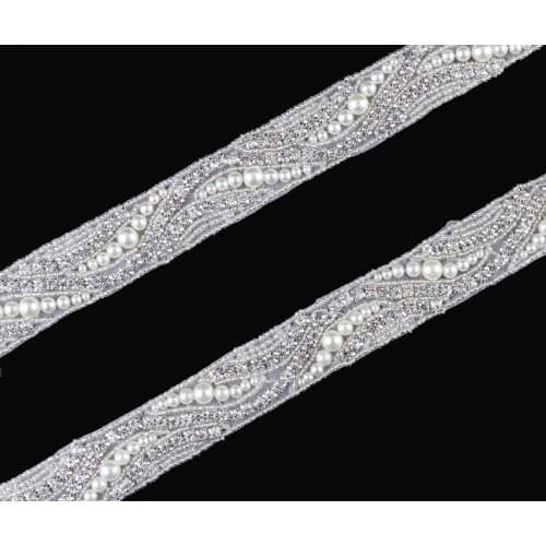 10Yard New Design Sewing Diamond Rhinestone Applique Trim Hot Fix Beaded Pearl Crystal Trimming For Girl Wedding Belt/Dress