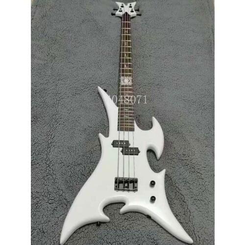 Free Transportation. 4-String Shaped White Electric Bass, Customizable