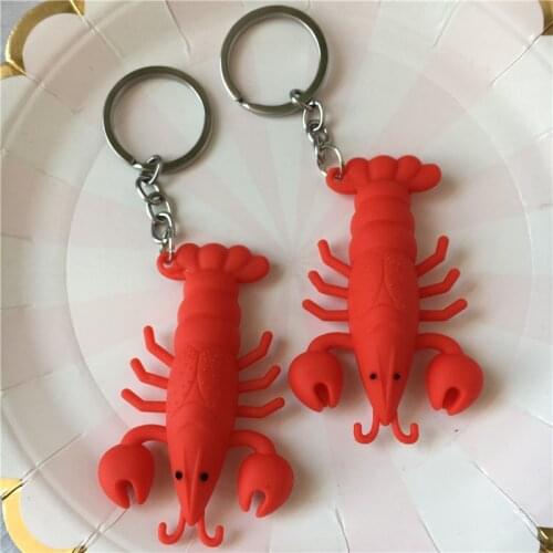 Crayfish Keychain Cartoon Red Sea Prawn Keyring Fashion Restaurant Gifts Bag Charms Pendant Key Chains Trinket Friend Present