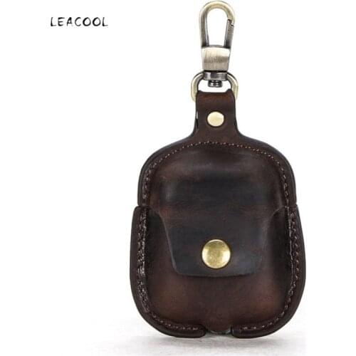 Genuine Leather Key Wallet Case Cover For AirPods Pro Protective Case Crazy Horse Cowhide Bluetooth Earphone Holder Men Women
