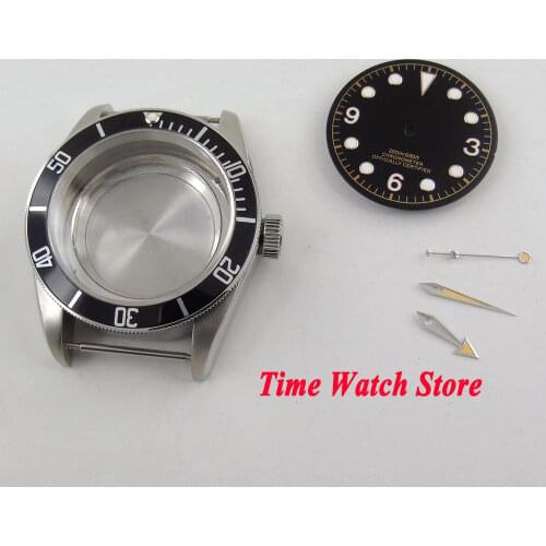 Fit ETA 2836 movement 41mm watch case sapphire glass black bezel 316L stainless steel watch case +Dial+hands C147