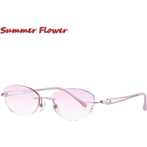 Chashma Colored Lenses Luxurious Titanium Prescription Glasses for Women Rhinestone Gradient Colored Lenses Rimless Frame
