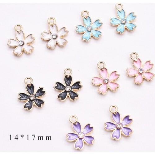 10pcs/Lot Rhinestone Flower 14*17mm Diy Design for Jewelry Making Earring Bracelet or Necklace Handmade Enamel Charms