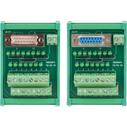 DB15 female male connectors terminal block breakout board adapter DIN Rail Type with Led Indicator