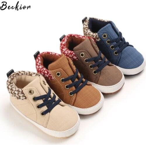 Baby Boy Shoes Classic Canvas Sports Sneakers Soft Sole Anti-slip Lace Up Newborn Infant Shoes For Boy Prewalker First Walkers