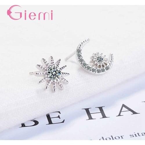 Elegant High Quality Glittering Beautiful Moon Flower 925 Sterling Silver Cubic Zirconia Stud Earrings For Women Jewerly