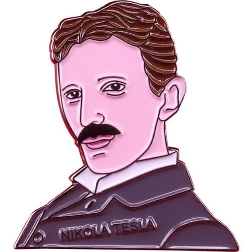 Nikola Tesla enamel pin contributions to the design of the modern alternating current electricity supply system brooch
