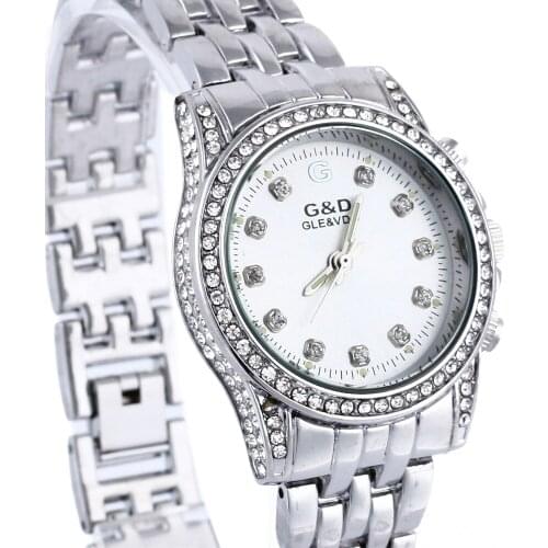 G&D Luxury Brand Silver Womens Watch Fashion Casual Ladies Dress Watch Business Quartz Wristwatches Luminous Stainless Steel