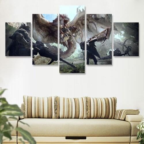 Hunter World Hunter Rathalos Dragon Canvas Painting 5 Pieces Wall Decor Art Home Wall Pictures for Living Room