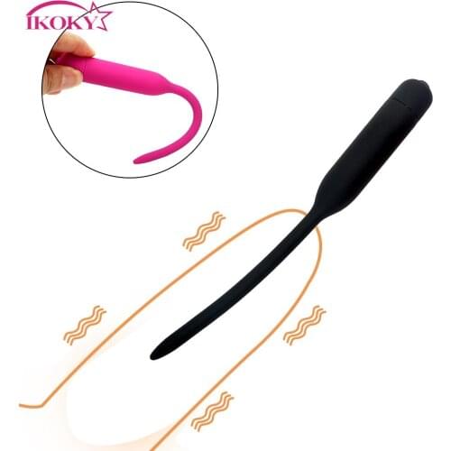 IKOKY Male chastity device Sex Sounds Silicone 7.5 mm Catheters Vibrator Urethral dilators Sex toys For men Penis plug