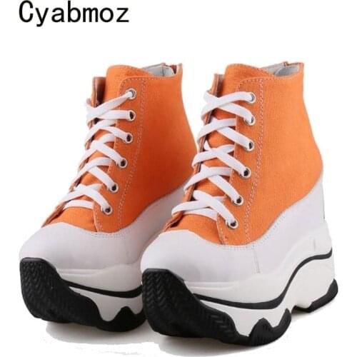 Cyabmoz Height increasing Canvas Shoes Woman Sneakers High heels Pumps Mixed colors Platform Fashion Casual Women Ladies Shoes