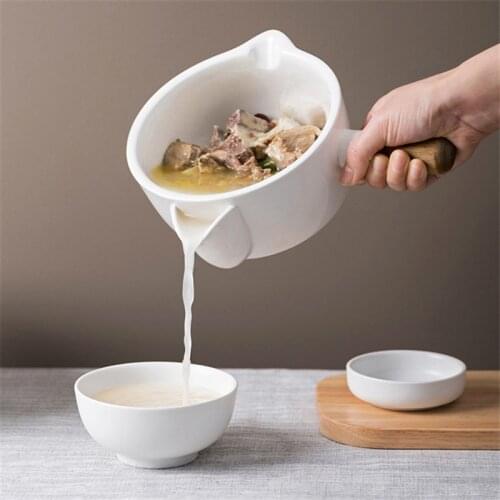 Ceramic Grease Bowl Household Soup Oil Skimmer Kitchen Tools Restaurant Oil Separator with Handle White Porcelain Gravy Boat