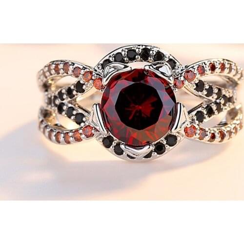 Beiver New Red Cubic Zirconia Crystal Infinite Rings For Women Fashion Design Statement White Gold Color Ring Wedding Jewelry