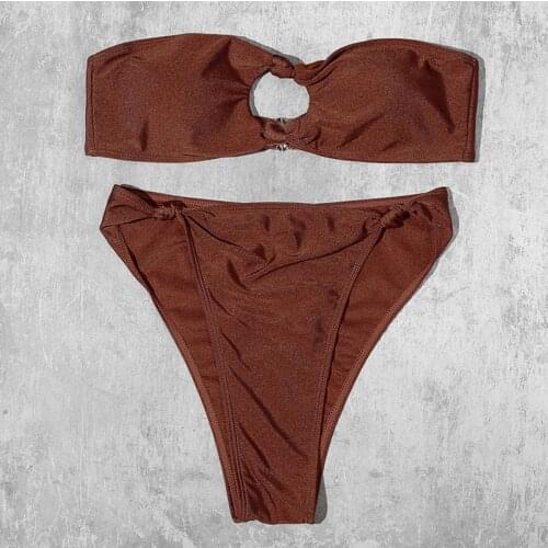 #L0 Swimwear Summer Women Push Sexy Solid Color Bandeau Tube Bikinis Set Knotted Swimsuit Split Bathing Suits Купальники