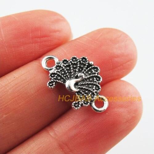 Fashion 12Pcs Tibetan Silver Color Animal Peacock Charms Pendants Connectors 12x19.5mm
