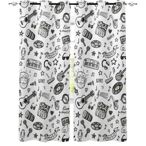 Music Guitar Stick Figure Graffiti Curtains For Living Room Bedroom Window Treatment Blinds Finished Drapes Kitchen Curtains