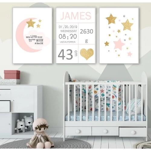 Custom Baby Name Posters and Prints Cloud Elephant Wall Art Canvas Painting Poster Print Wall Pictures Kids Room Nursery Decor