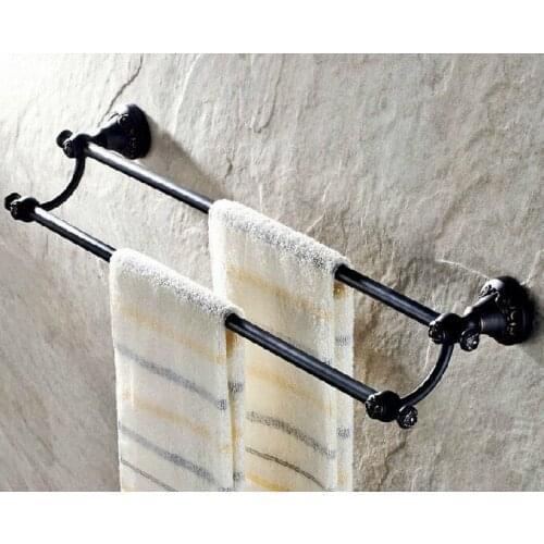 Wall Mounted Black Oil Rubbed Antique Brass Bathroom Double Towel Bar Towel Rail Holder Bathroom Accessory mba447