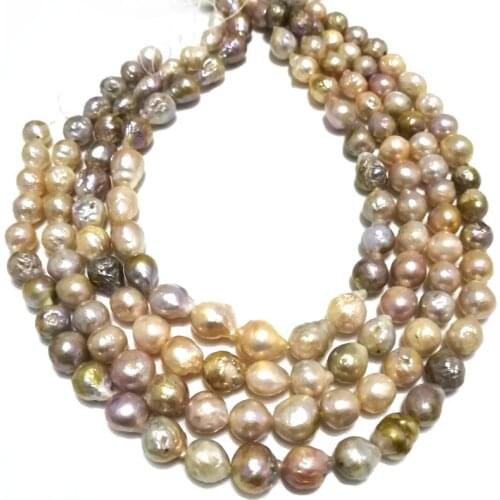 16 inches 9-10mm Natural Multicolor Nucleated Round Large Baroque Pearl Loose Strand