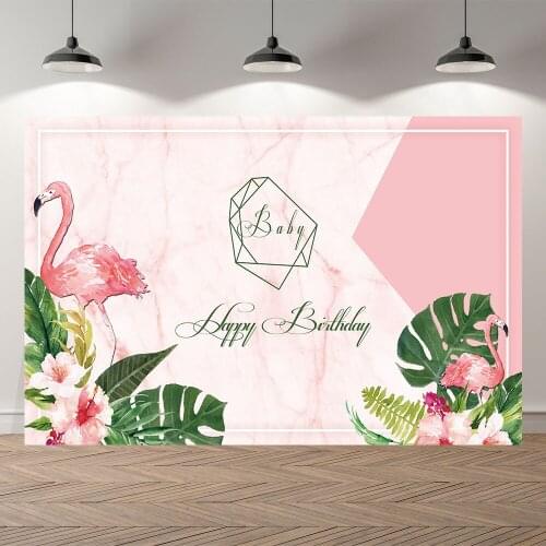 SeekPro Happy Birthday Party Banner Baby Shower Flamingo Tropical Leaves Studio Photo Bacdrop Photography Backgrounds Wall Paper
