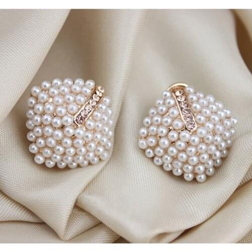 New Fashion Jewelry Crystal Rhinestone Pearl Earrings Vintage Stud Earrings for Women Lady Girls Gifts Wholesale E3132