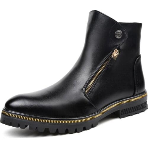 New Winter Boots Plus Velvet Warm Men Boots Black Red Fashion Pointed Casual Leather Boots Autumn Winter Shoes Men Shoes