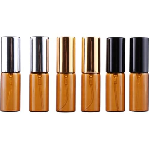 Wholesale 100 Pieces/Lot 5ML Mini Portable Brownl Glass Perfume Bottle With Aluminum Atomizer Empty Cosmetic Containers