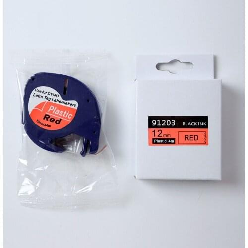 DYMO 91203 Letratag plastic label tape 12mm x 4m 1/2" W X 13' L black on red dymo LT 91203 for dymo letratag printer