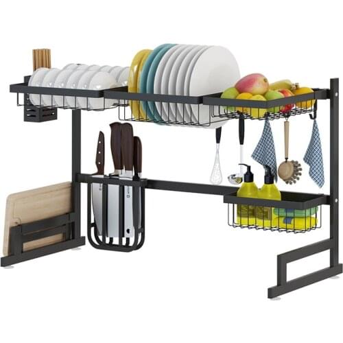 65/85CM Stainless Steel Kitchen Shelf Organizer Dishes Drying Rack Over Sink Drain Rack Kitchen Countertop Utensils Holder