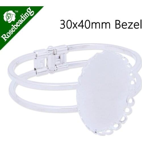 Silver Plated openable Bracelet Setting With 30x40mm Oval Bezel,Cuff,width is 13mm,Lead And Nickel Free,Sold 5pcs/Lot-C3486