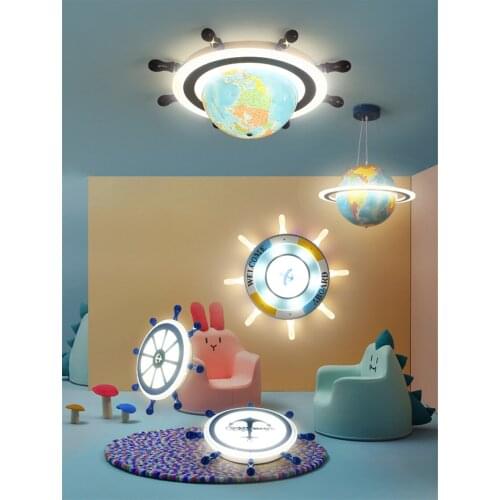 Childrens Room Globe Boat Rudder Ceiling Lights Bedroom Boy Room Remote Control hanging Lamps Eye Protection Cartoon Fixtures