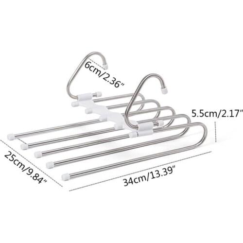 Multifunction Pants Hanger 5 Tier Portable Stainless Steel Trousers Racks Clothing Storage Organization Space Saving
