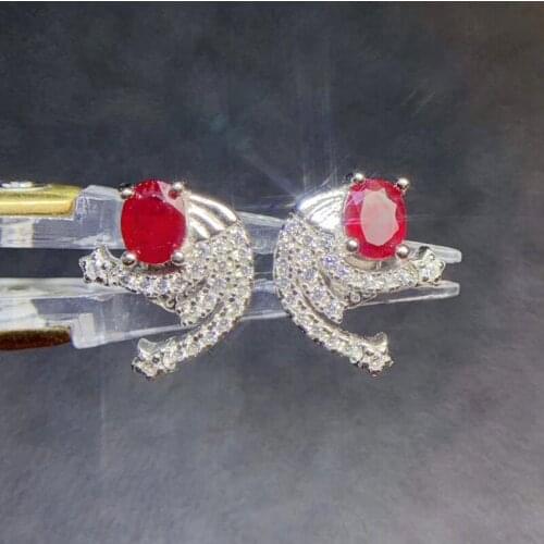 Natural real ruby or emerald or sapphire stud earring Free shipping 925 sterling silver Fine jewelry 0.35ct*6pcs gems #S99255