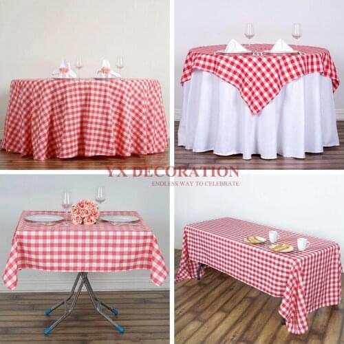 1PCS Sold Checkered Gingham Polyester Table Cloth Overlay Round Rectangle Tablecloth For Banquet Wedding Event Decoration