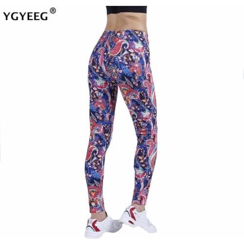 YGYEEG Fitness Gym Sport Leggings Women Pants Workout Clothing Jogging Running Stretch Cashew Flower Print Sportswear Bottom