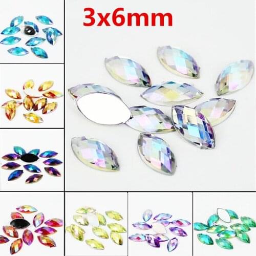 Horse eye Shape Resin Rhinestone AB Crystal Acrylic Decorate Nail art 3x6MM 1000Pcs Flat Back Earth Facet Decorative Nail Drill