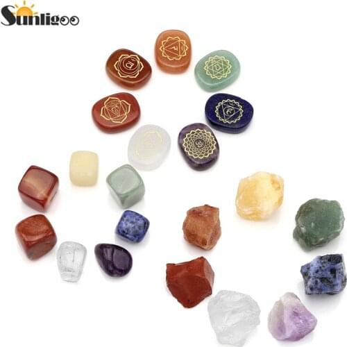 Sunligoo 7 Chakra Raw Stones 7 Chakra Tumbled Irregular Natural Stones 7 Chakra Meditation Oval Stone Healing Energy Stone Decor