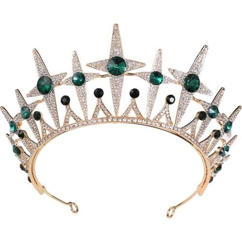 Baroque Luxury Crystal Crowns Bridal Tiaras Stars Round Bride Princess Crown Headbands Wedding Hair Accessories Head Jewelry