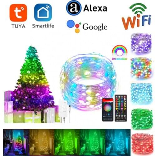 Tuya Smart WiFi LED Fairy Lighting USB Strip 10m 100LED RGB RGBIC Twinkle Smart String Light Work Alexa Music Sync APP