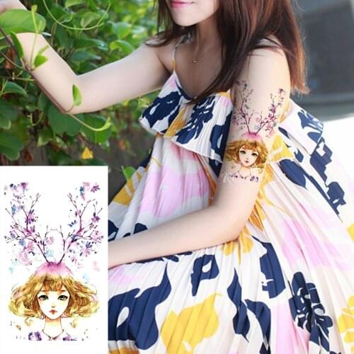 Waterproof Temporary Tattoo Sticker Cartoon Beautiful Girl Water-ink Flower Fresh Fashion Fake Tatoo Flash Tatto for Women Men