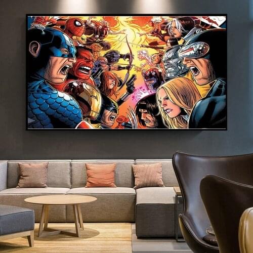Funny Art Painting Marvel Avengers Superhero Poster Modern Home Interior Wall Art Canvas Wall Art Pictures for Living Room