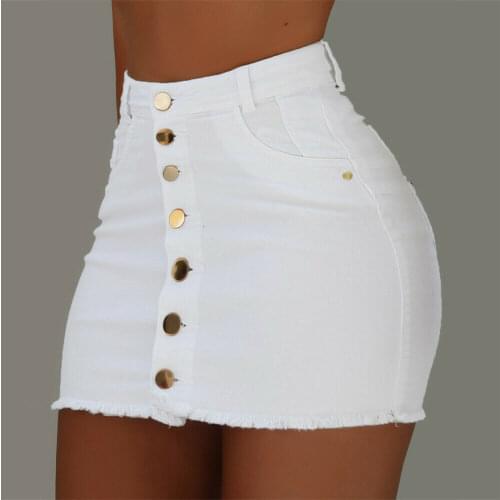 Women Button Fashion Button Design Denim Mini Skirts Stretch Casual Pockets High Waist Skirts Summer Short Skirt 3Colors New
