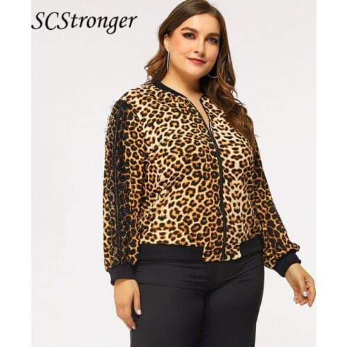 SCSTRONGER Autumn And Winter Plus Size Womens Zipper Jacket Long Sleeved Leopard Print Womens Jacket Vest Veste Femme 2021
