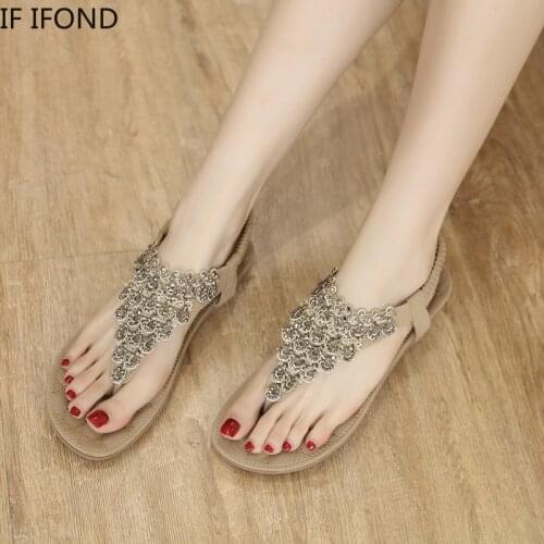 IF IFOND Women Summer 2021 Beach Flip-flop Sandals Fashion Solid Rivet Flat With Shoes Women Comfortable Soft Ladies Sandals