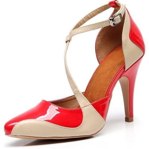 Women PU Latin Dance Shoes For Woman High Heel Ballroom Salsa Dancing Shoes For Party Girls Closed Toe Dance Sandals For Ladies