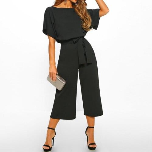 2019 Women Summer Short Sleeve Jumpsuits Office Lady Elegant Overalls Tracksuit For Women Wide Leg Pant Womens Rompers With Belt