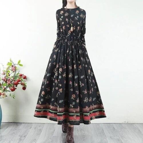 2021 Spring New Large Size 4XL Dress Women Loose And Thin Printed Cotton Dresses With Big Ethnic Style Long Female Vestidos L295