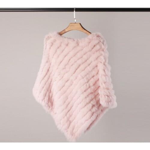 Women Spring Autumn Knit Genuine Rabbit Fur Poncho Scarves Real Natural Rabbit Fur Shawl Pashmina triangle Cape